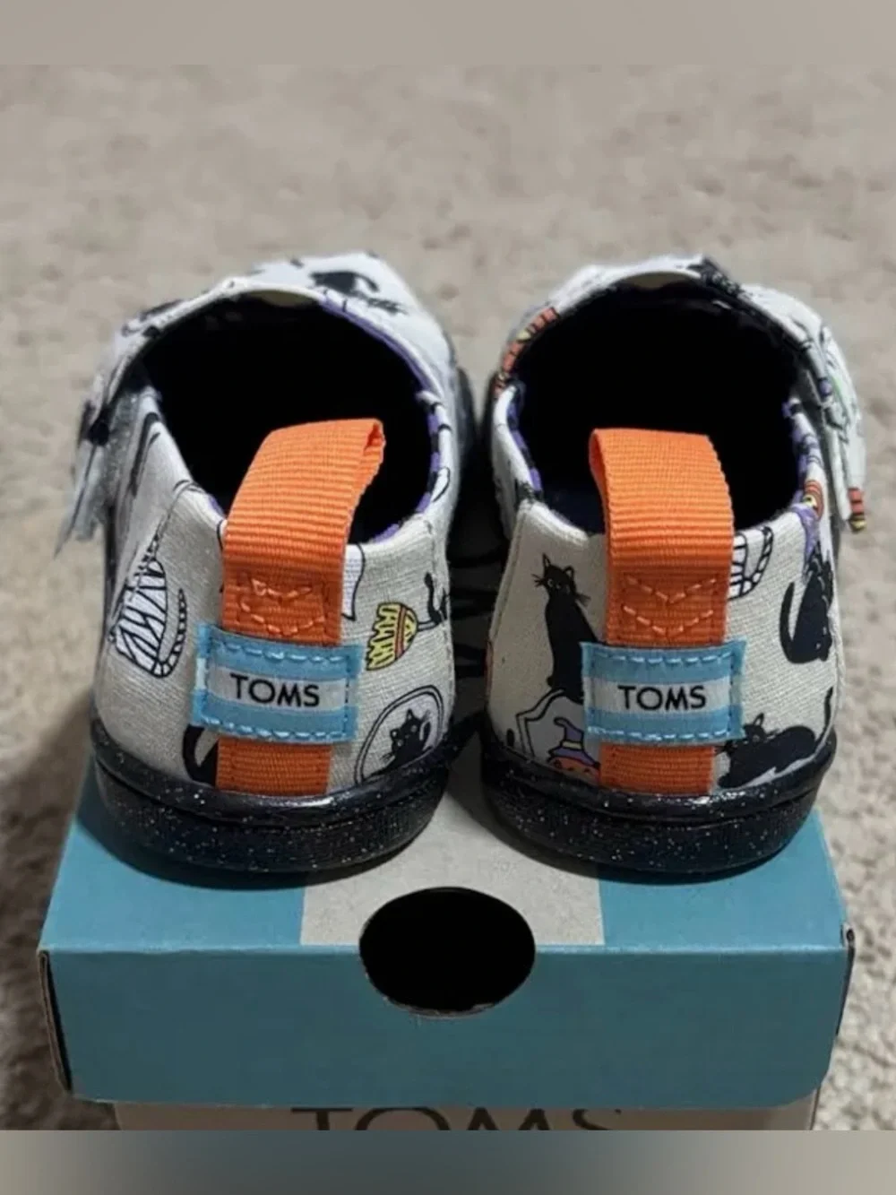 Toms Tiny Alpargata Halloween Cats Slip-On Espadrille Natural Glow In The Dark